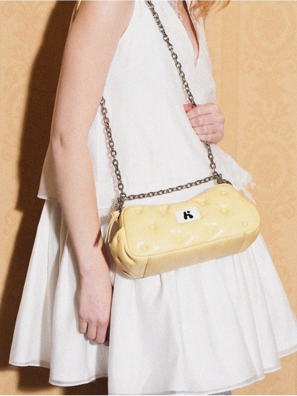 Karak Yellow Quilted Chain-Handle Shoulder Bag Silver Chain - Picture 3 of 10